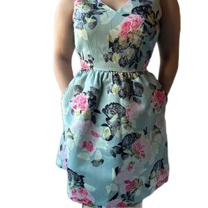 Floral Sleeveless Dress - Green and Pink